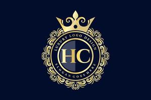 hc första brev guld calligraphic feminin blommig hand dragen heraldisk monogram antik årgång stil lyx logotyp design premie vektor