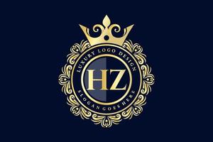 hz första brev guld calligraphic feminin blommig hand dragen heraldisk monogram antik årgång stil lyx logotyp design premie vektor