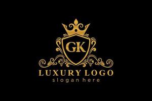 Royal Luxury Logo-Vorlage mit anfänglichem gk-Buchstaben in Vektorgrafiken für Restaurant, Lizenzgebühren, Boutique, Café, Hotel, Heraldik, Schmuck, Mode und andere Vektorillustrationen. vektor