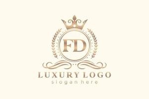 första fd brev kunglig lyx logotyp mall i vektor konst för restaurang, kungligheter, boutique, Kafé, hotell, heraldisk, Smycken, mode och Övrig vektor illustration.