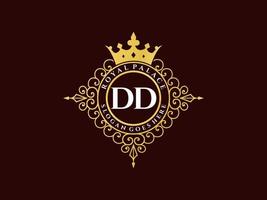 brev dd antik kunglig lyx victorian logotyp med dekorativ ram. vektor