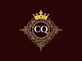brev cq antik kunglig lyx victorian logotyp med dekorativ ram. vektor