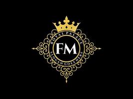 brev fm antik kunglig lyx victorian logotyp med dekorativ ram. vektor