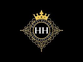 brev hh antik kunglig lyx victorian logotyp med dekorativ ram. vektor