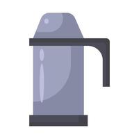 Thermosbehälter isoliertes weißes Hintergrundsymbol. Thermogetränkeflasche und Metallflasche für Wasser. Stahlobjekt für Tee- und Reisebecher. Thermoplastikbecher und Campingdose für Getränke. Cartoon-Element vektor