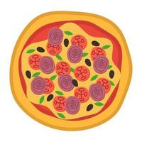 pizza topp se ikoner. italiensk mat med tomat och ost isolerat på vit bakgrund. utsökt meny för en restaurang med ost , svamp och kött Ingredienser. runda mat vektor illustration