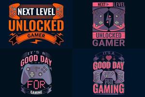 samling av fyra gaming t-shirt design, gamer t-shirt design uppsättning vektor