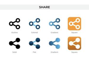 Teilen Sie das Symbol in einem anderen Stil. Teilen Sie Vektorsymbole, die in Umrissen, soliden, farbigen, Farbverläufen und flachen Stilen gestaltet sind. Symbol, Logoabbildung. Vektor-Illustration vektor