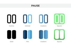 pausieren Sie das Symbol in einem anderen Stil. Pausieren Sie Vektorsymbole, die in Umrissen, soliden, farbigen, Farbverläufen und flachen Stilen entworfen wurden. Symbol, Logoabbildung. Vektor-Illustration vektor
