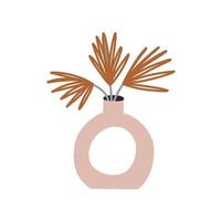 minimalistisk boho dekorativ vas med löv. boho bebis barnkammare scandinavian neutral dekor element. bebis dusch minimalistisk ClipArt för nyfödd vektor