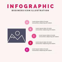 Landschaftsfoto Fotograf Fotografie festes Symbol Infografiken 5 Schritte Präsentationshintergrund vektor