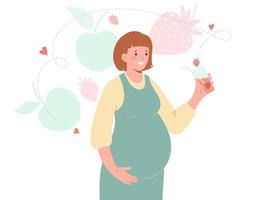 gravid kvinna innehar friska frukt juice i henne hand . näring och diet under graviditet vektor