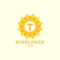 Buchstabe t Sonnenblume warmes und charmantes Vektor-Logo-Design vektor