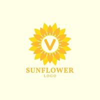 Buchstabe V Sonnenblume warmes und charmantes Vektor-Logo-Design vektor