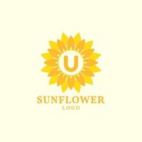 Buchstabe u Sonnenblume warmes und charmantes Vektor-Logo-Design vektor