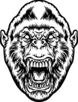 svartvit arg gorilla ClipArt vektor