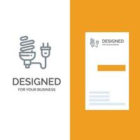 Glödlampa ekonomisk elektrisk energi ljus Glödlampa plugg grå logotyp design och företag kort mall vektor
