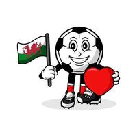 maskot tecknad serie fotboll kärlek wales flagga design vektor