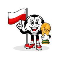 maskot tecknad serie fotboll Polen flagga med trofén värld vinnare vektor