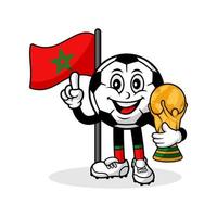 maskottchen cartoon fußball marokko flagge mit trophäe weltsieger vektor