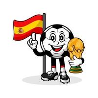 maskottchen cartoon fußball spanien flagge mit trophäe weltsieger vektor