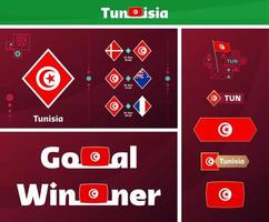 tunisien nationell team design media utrustning grafisk samling. 2022 värld fotboll eller fotboll mästerskap design element vektor uppsättning. banderoller, affischer, social media utrustning, mallar, tavlan