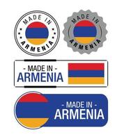 uppsättning av tillverkad i armenia etiketter, logotyp, armenia flagga, armenia produkt emblem vektor