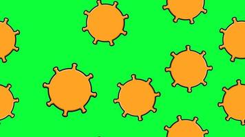 ändlös sömlös mönster av gul farlig infektiös dödligt respiratorisk coronavirus pandemi epidemi, covid-19 mikrob virus orsakar lunginflammation på en grön bakgrund vektor