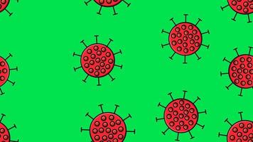 Endloses, nahtloses Muster roter gefährlicher infektiöser tödlicher Coronaviren der Atemwege Pandemie-Epidemie, Covid-19-Mikrobenviren, die Lungenentzündung auf grünem Hintergrund verursachen vektor
