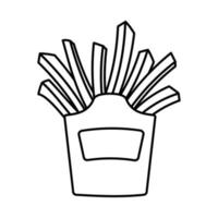 einfaches lineares Symbol schwarz und weiß. Fastfood. frittierte Pommes Frites aus einem Restaurant in Scheiben geschnitten in einem Pappbecher. Straßenessen. Vektor-Illustration vektor