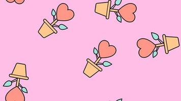 textur nahtloses muster von flachen blumenikonen mit herzen, liebesartikel für den feiertag der liebe valentinstag 14. februar oder 8. märz auf einem rosa hintergrund. Vektor-Illustration vektor