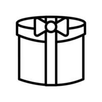 schwarz-weiße kleine einfache lineare Ikone eines schönen festlichen Neujahrsweihnachtsgeschenks in einer runden Hutschachtel mit einem Band und einer Schleife isoliert auf weißem Hintergrund. Vektor-Illustration vektor