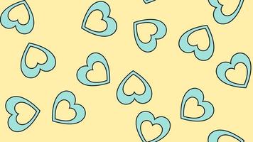 textur sömlös mönster av platt ikoner av hjärtan, kärlek objekt för de Semester av kärlek hjärtans dag februari 14 eller Mars 8 på en gul bakgrund. vektor illustration