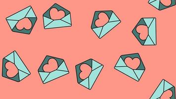 textur sömlös mönster av platt ikoner av post kuvert med hjärtan, kärlek objekt för de Semester av kärlek hjärtans dag på februari 14 eller Mars 8 på en rosa bakgrund. vektor illustration