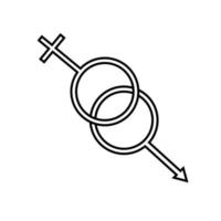 lineares einfaches schwarz-weiß-symbol schöne symbole des astronomischen mannes und der frau von mars und venus für das fest der liebe am valentinstag oder am 8. märz. vektorillustration vektor