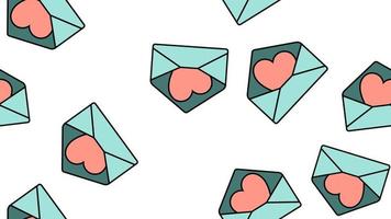 textur sömlös mönster av platt ikoner av post kuvert med hjärtan, kärlek objekt för de Semester av kärlek hjärtans dag februari 14 eller Mars 8 på en vit bakgrund. vektor illustration