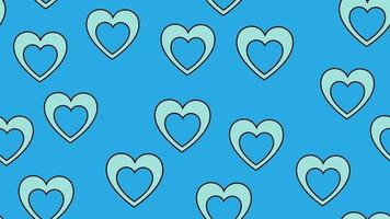 textur sömlös mönster av platt ikoner av hjärtan, kärlek objekt för de Semester av kärlek hjärtans dag februari 14 eller Mars 8 på en blå bakgrund. vektor illustration