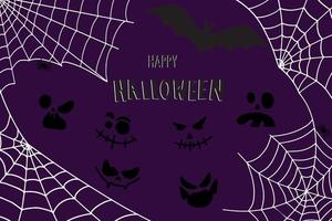 fladdermus, netto och pumpor. halloween bakgrund med fladdermus och hand dragen pumpor. svart och vit bakgrund. vektor
