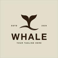 Whale Tail Logo Vintage Vektor Illustration Vorlage Symbol Grafikdesign. Buckelwal-Zeichen oder Symbol für Natur-Ozean-Konzept