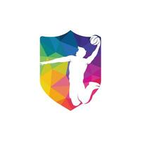 Basketball-Sport-Vektor-Logo-Design. Basketballspieler-Slam-Dunk-Designvektor. vektor