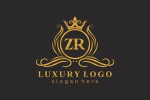 Royal Luxury Logo-Vorlage mit anfänglichem zr-Buchstaben in Vektorgrafiken für Restaurant, Lizenzgebühren, Boutique, Café, Hotel, Heraldik, Schmuck, Mode und andere Vektorillustrationen. vektor