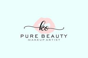 vorgefertigtes Logo-Design mit anfänglichen ko-Aquarelllippen, Logo für Make-up-Künstler-Business-Branding, errötendes Beauty-Boutique-Logo-Design, Kalligrafie-Logo mit kreativer Vorlage. vektor