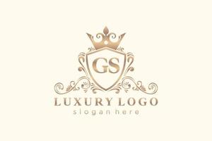 första gs brev kunglig lyx logotyp mall i vektor konst för restaurang, kungligheter, boutique, Kafé, hotell, heraldisk, Smycken, mode och Övrig vektor illustration.