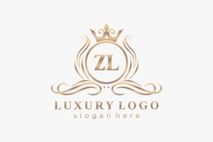 Royal Luxury Logo-Vorlage mit anfänglichem zl-Buchstaben in Vektorgrafiken für Restaurant, Lizenzgebühren, Boutique, Café, Hotel, Heraldik, Schmuck, Mode und andere Vektorillustrationen. vektor
