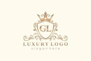 Royal Luxury Logo-Vorlage mit anfänglichem gl-Buchstaben in Vektorgrafiken für Restaurant, Lizenzgebühren, Boutique, Café, Hotel, Heraldik, Schmuck, Mode und andere Vektorillustrationen. vektor