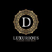 buchstabe d luxuriöse dekorative blume mandala kunst initialen vektor logo design für hochzeit, spa, hotel, schönheitspflege