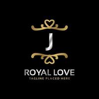 buchstabe j königliche herzform luxus vintage logo design für mode, hotel, hochzeit, restaurant, schönheitspflege vektor