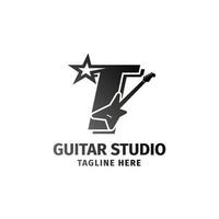 buchstabe t e-gitarre und sterndekoration vektor logo design element