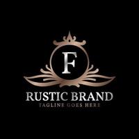 buchstabe f luxuriöses rustikales wappen-logo-abzeichen für schönheitspflege, hochzeitsveranstalter, hotel und hütte vektor