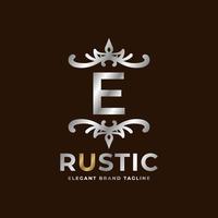 brev e rustik vektor logotyp mall design för mode, bröllop, spa, salong, hotell, restaurang, skönhet vård